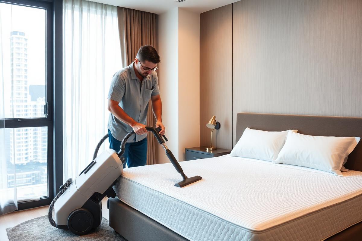 Professional mattress deep cleaning in a Singapore condo bedroom